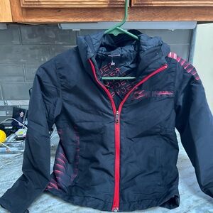 Spyder Kids ski jacket black red hood insulated S  7/8 boys winter performance